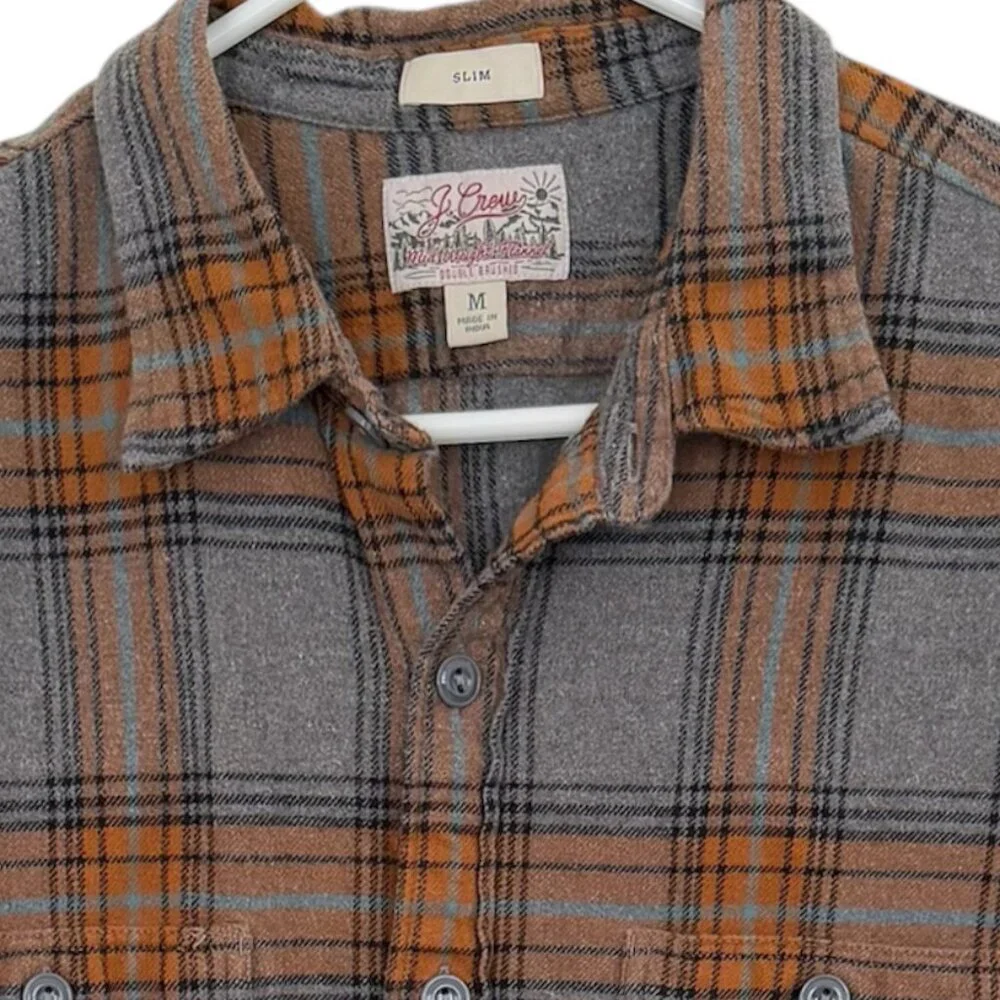 J Crew Mens‎ Long Sleeve Button Plaid Flannel Shirt Size M Slim Fit Outdoor Camp